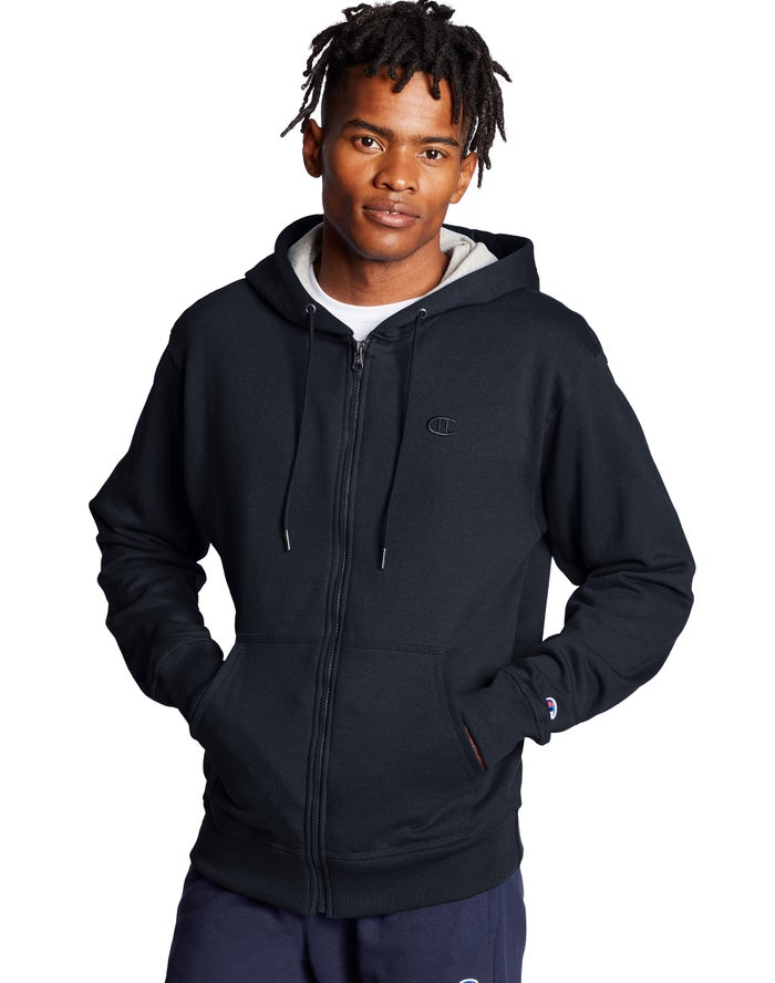 Champion Powerblend Fleece Full Zip C Logo - Miesten Laivastonsininen Huppari - Suomi 8025193-MP